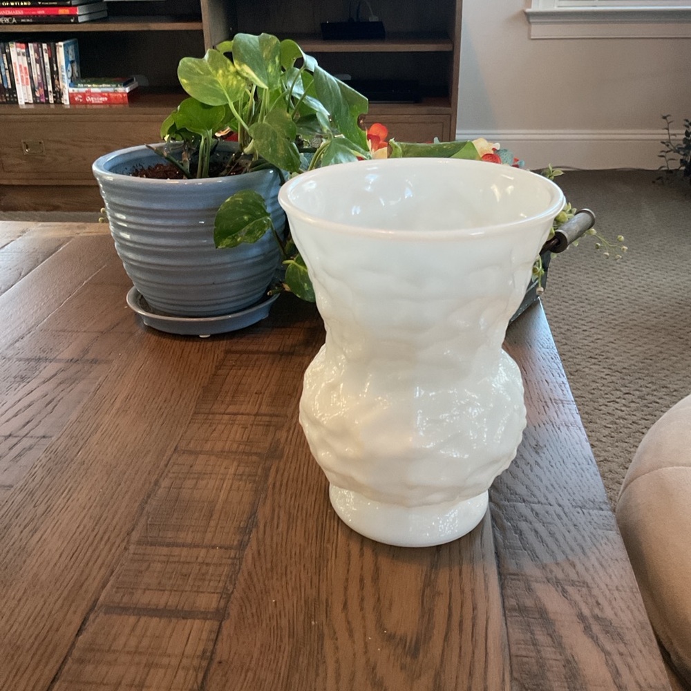 Chic Cream Vintage Milk Glass Textured Vase